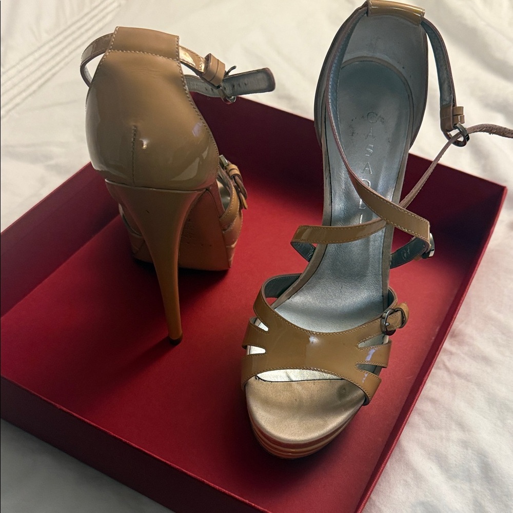 Casadei Tan Strappy Heels